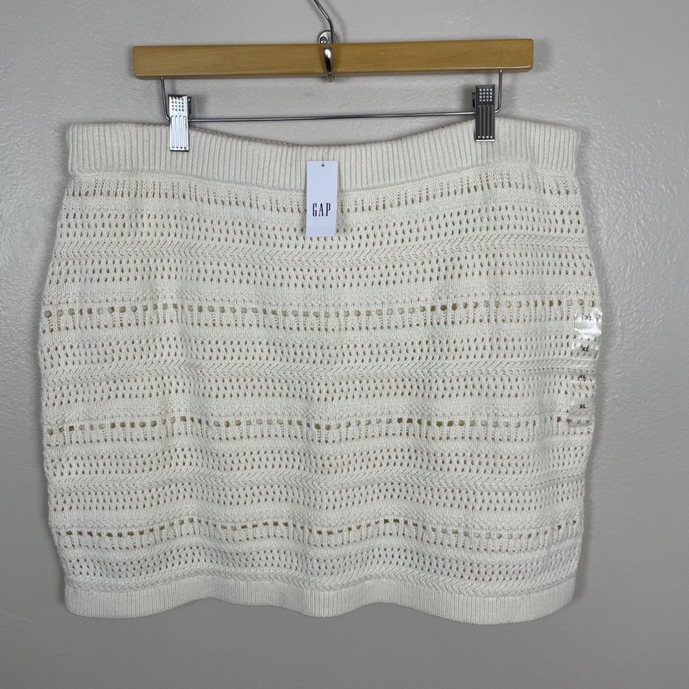Gap Women's‎ XL Mini Skirt Ivory White Crochet Pointelle Cotton Knit NEW
